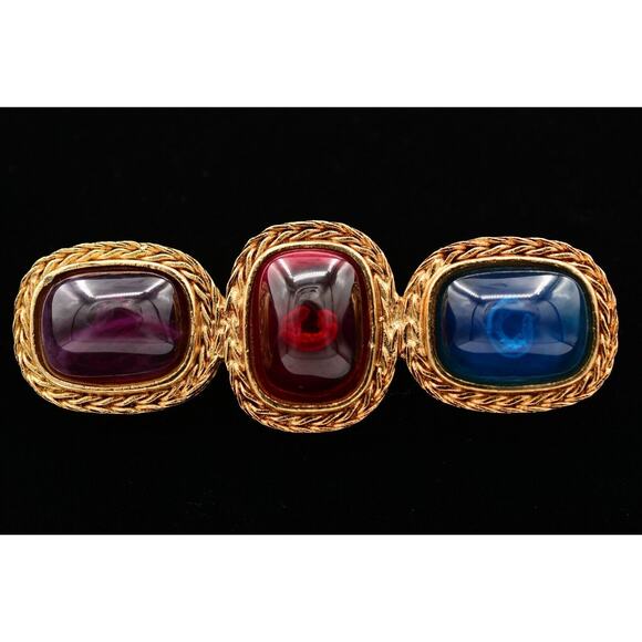 Givenchy Vintage Gripoix Glass Pin Brooch Gold Multicolor Signed 1980s BinAT